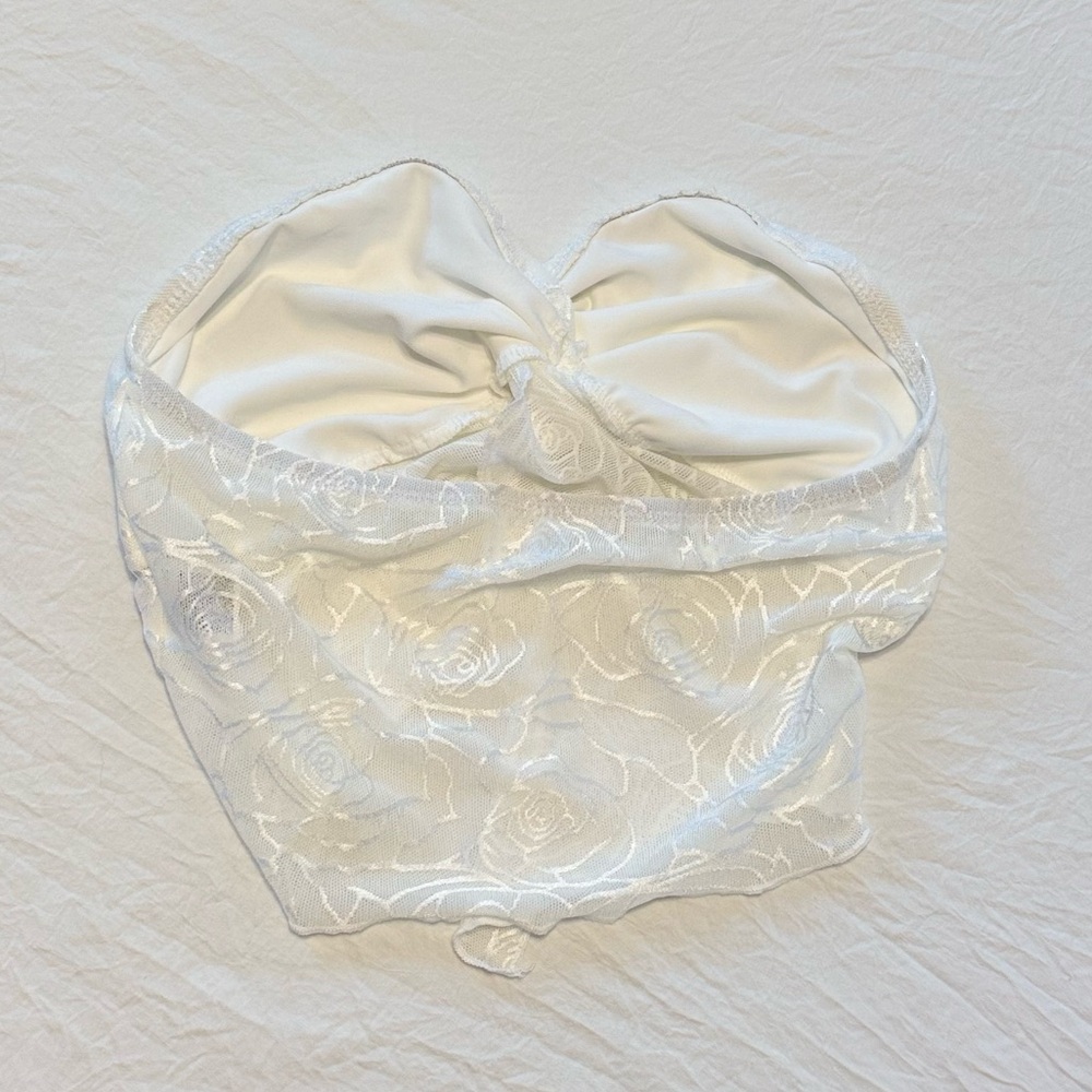 White Lace Sheer Floral Tube Top - Picture 5 of 6